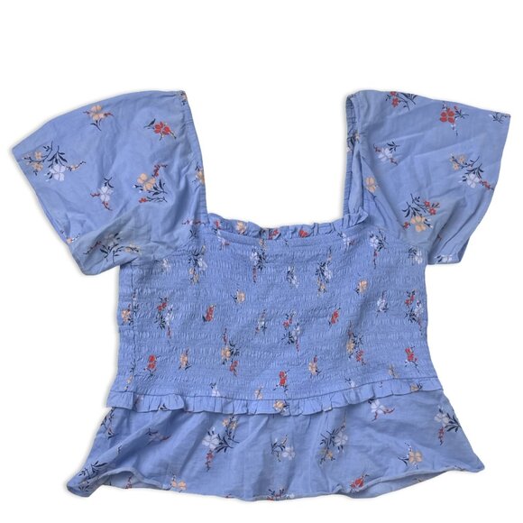 Madewell Blue Smocked Floral Peplum Top Size M - Picture 4 of 13